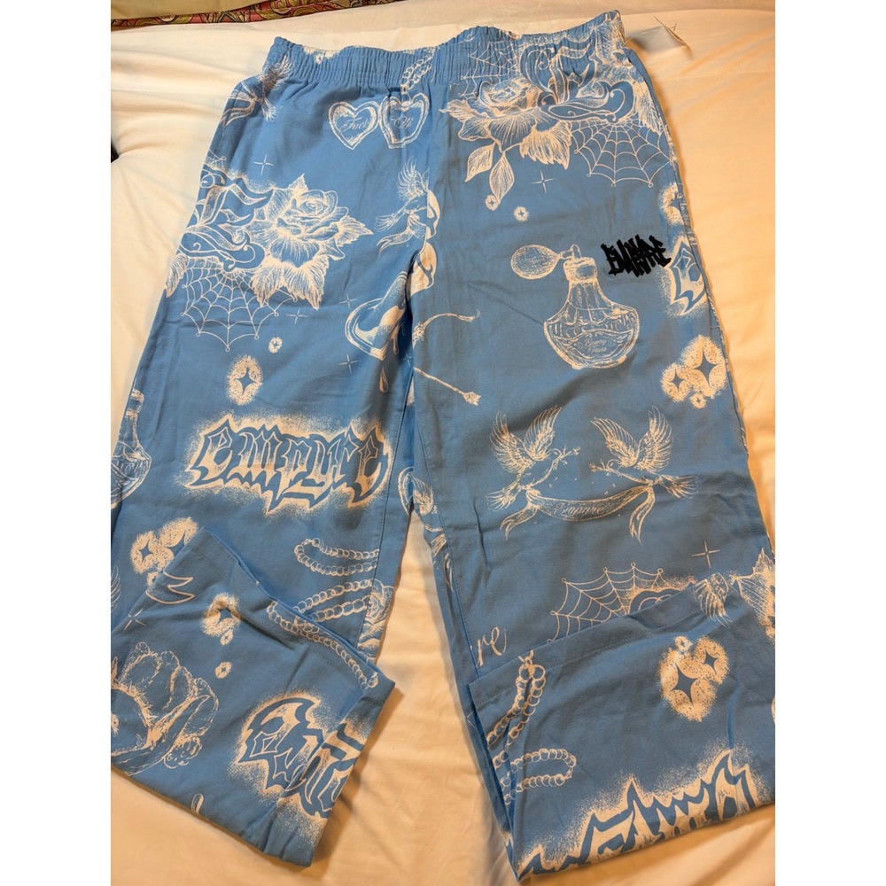 Empyre Flash! Lounge Pants Light Blue Tattoo Print Streetwear Medium NEW
